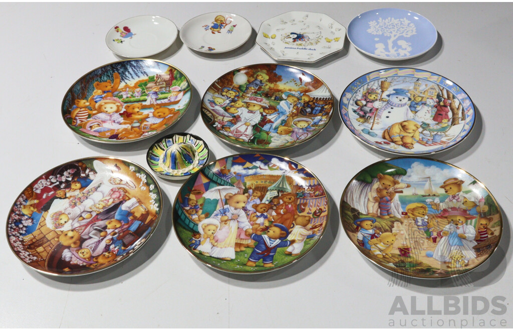 Collection Childrens NThemed Poeclain Including Four Bradex Teddy Bear Display Plates, Royal Doulton Teddy Bear Plate and More