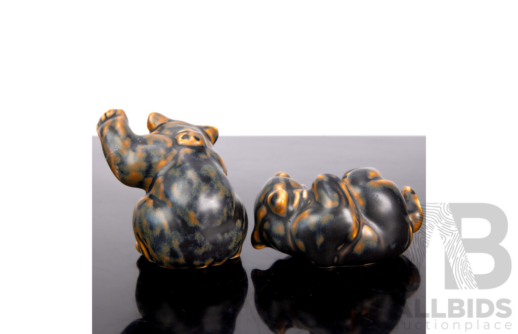 Two Hand Painted Royal Copenhagen Porcelain Bear Figures by Knud Kyhn