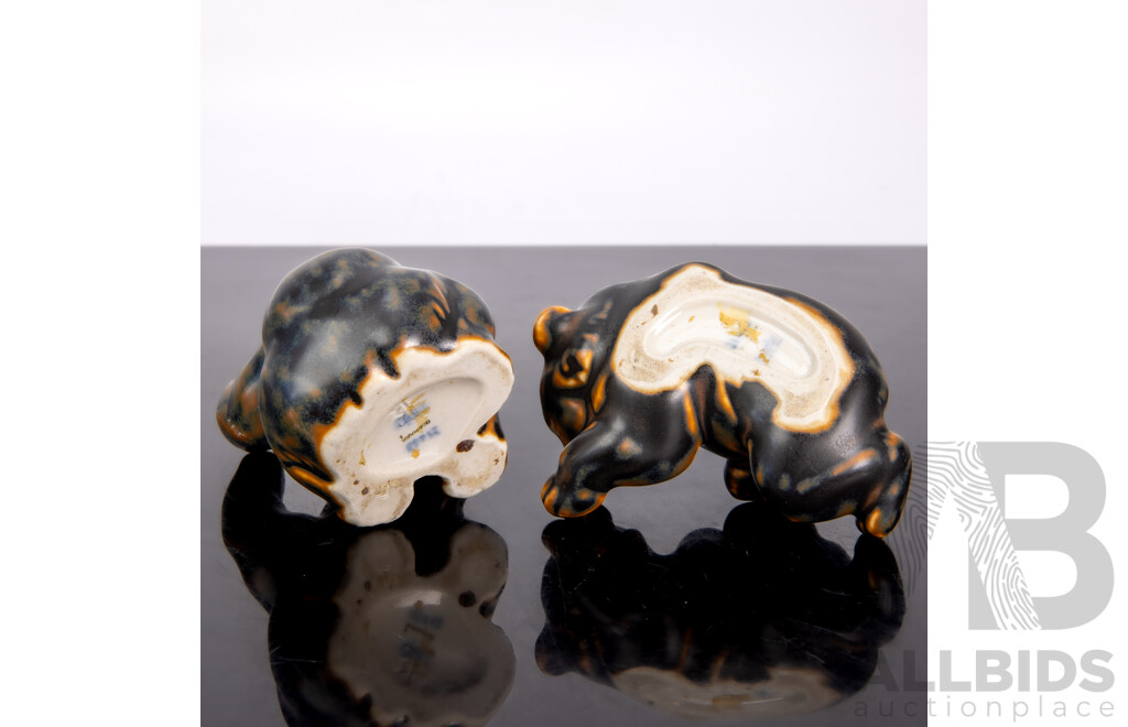 Two Hand Painted Royal Copenhagen Porcelain Bear Figures by Knud Kyhn