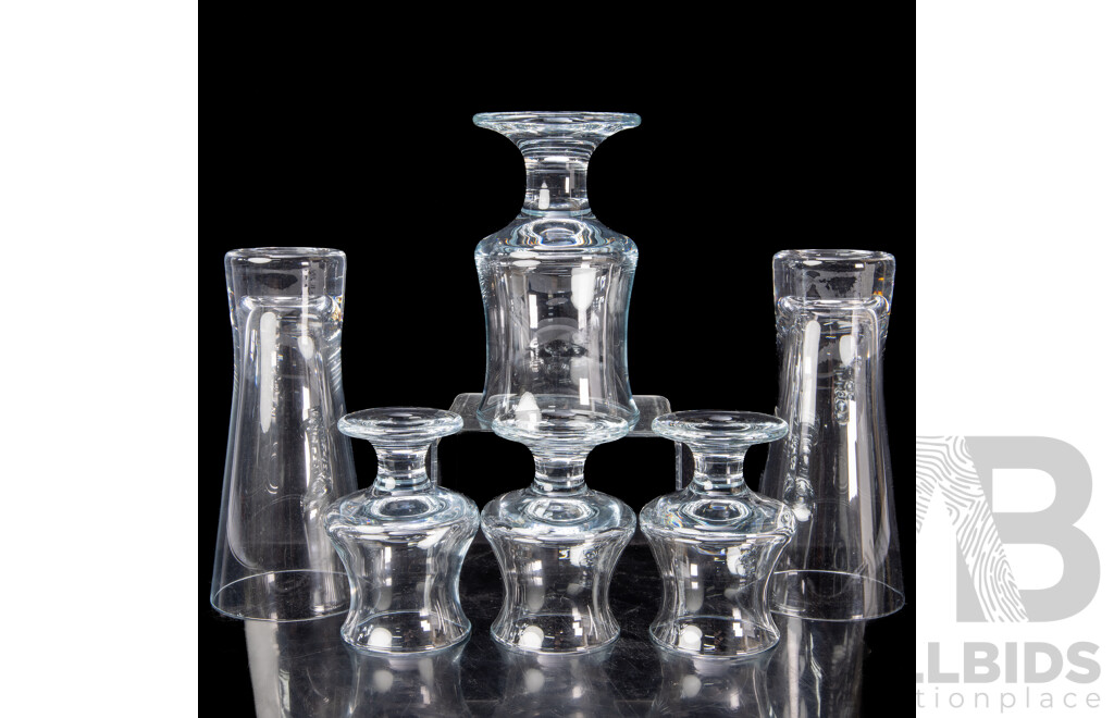 Collection Six Mid Century Ships Glasses in Three Sizes by Holmegaard, Designed by Per Lutken & Made by Harald Hansen