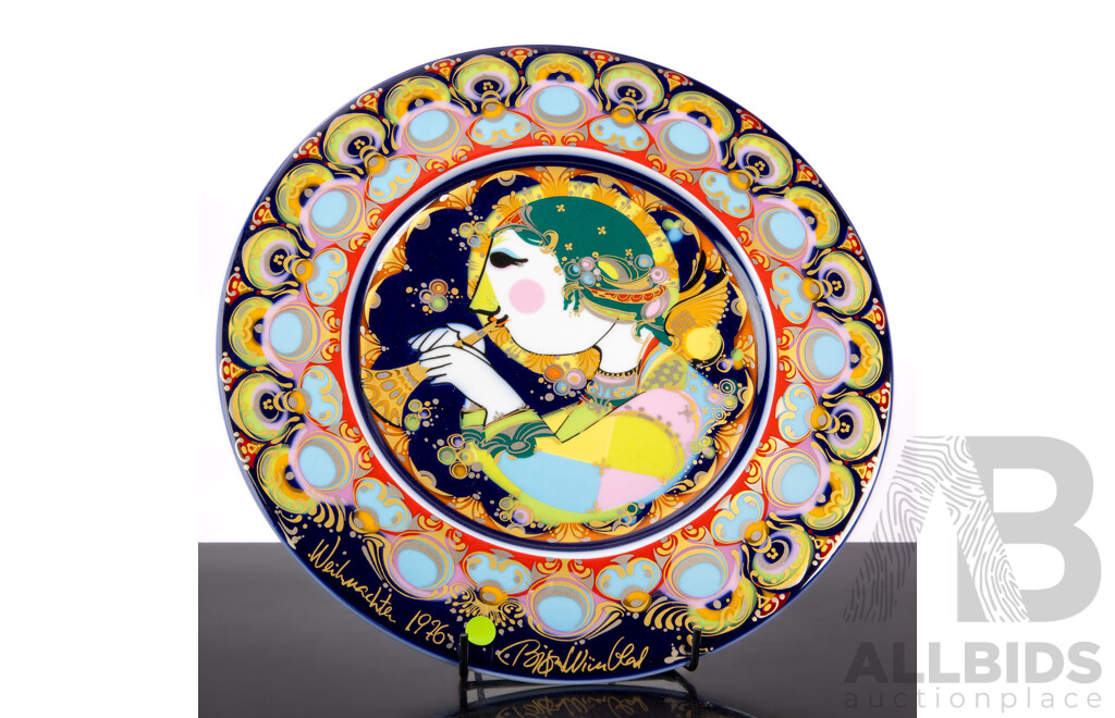 Limited Edition Bjorn Wiinblad Rosenthal Weihnachtsteller 1976 Cabinet Plate of Angel with Trumpet