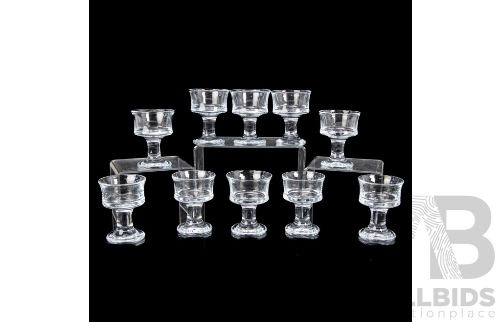 Set Ten Mid Century Holmegaard Ships Glasses Designed by Per Lutkin Made by Harald Hansen