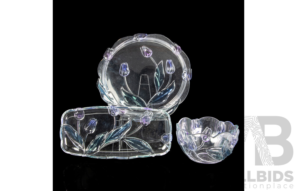 Three Pieces Vintage West German Mikasa Julianna Crystal Tulip Comprising Two Platters & Bowl