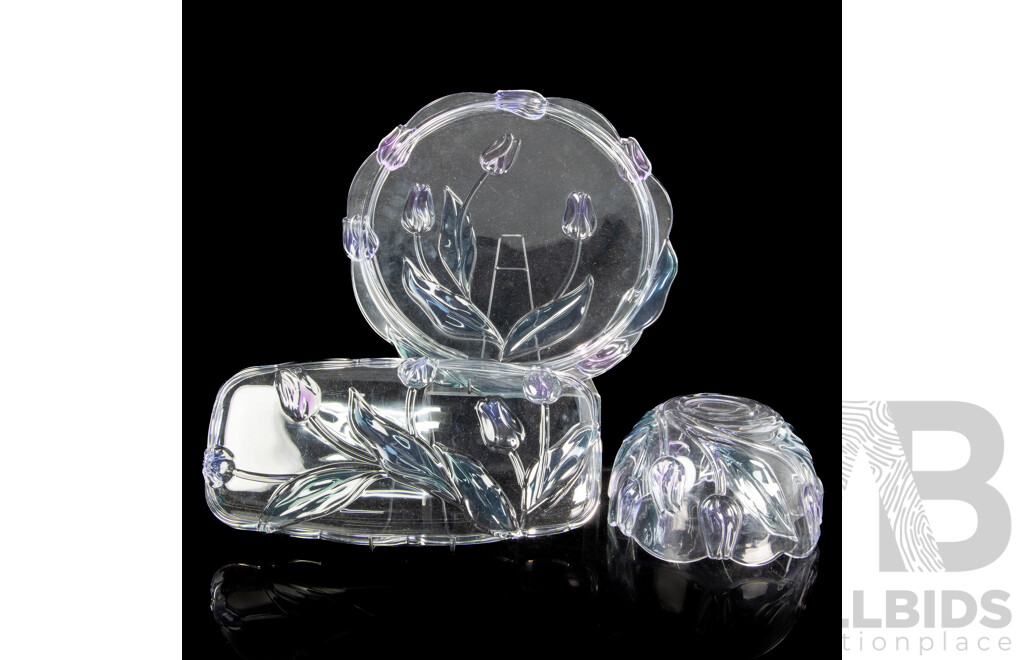 Three Pieces Vintage West German Mikasa Julianna Crystal Tulip Comprising Two Platters & Bowl