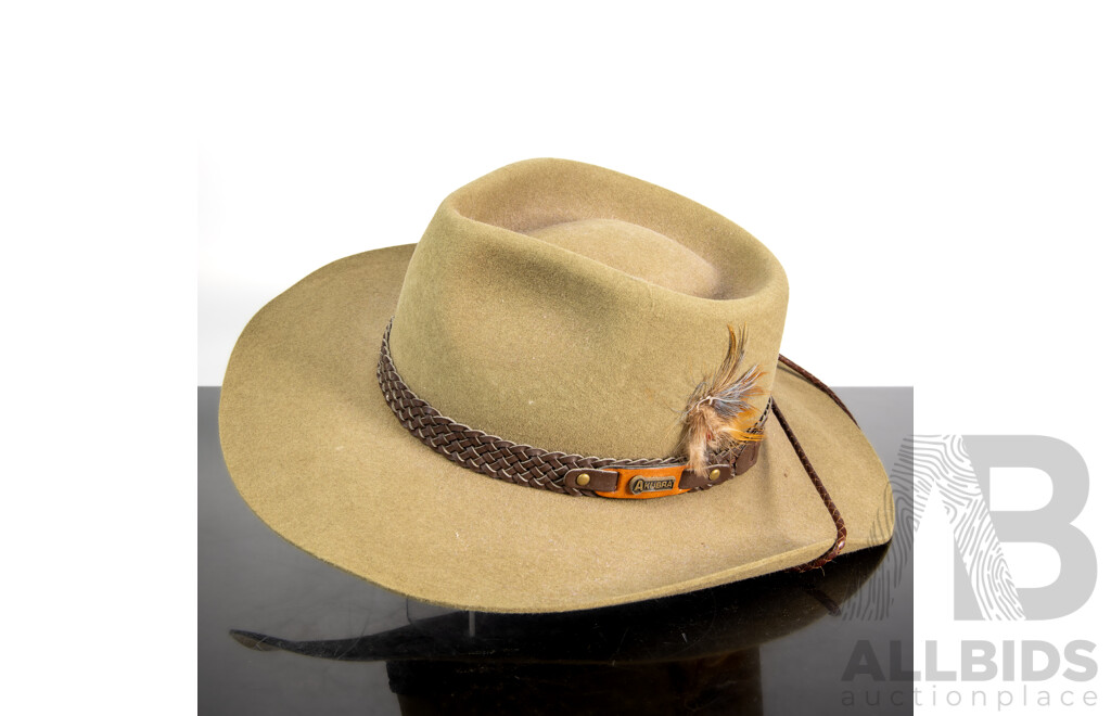 Australian Made Akubra Snowy River Pure Felt Hat with Plaited Leather Hatband, Size 56