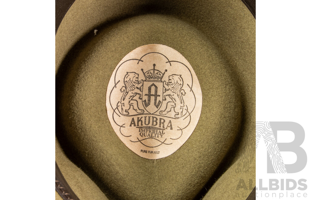 Australian Made Akubra Snowy River Pure Felt Hat with Plaited Leather Hatband, Size 56