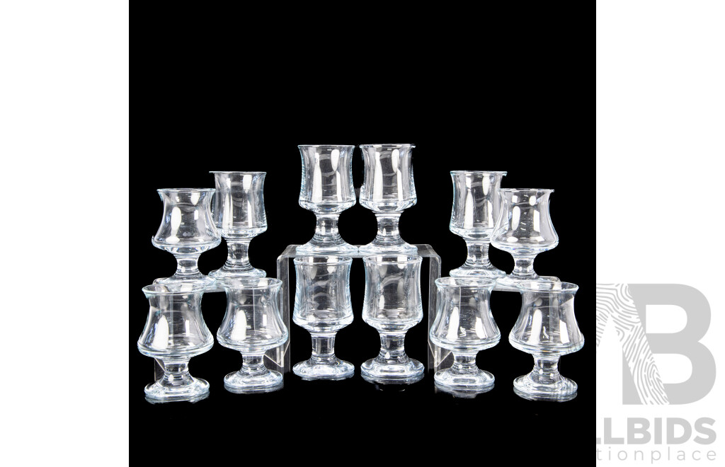 Two Sets Six Mid Century Holmegaard Ships Wine Glasses Designed by Per Lutkin Made by Harald Hansen