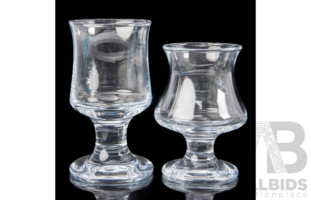 Two Sets Six Mid Century Holmegaard Ships Wine Glasses Designed by Per Lutkin Made by Harald Hansen