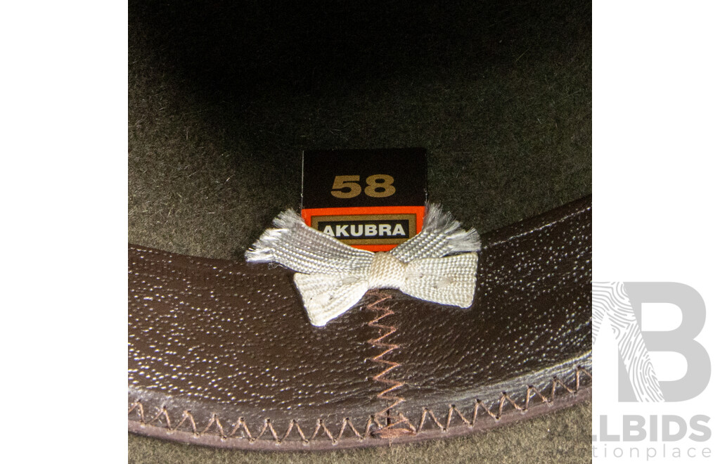 Australian Made Akubra Tablelands Pure Felt Hat with Plaited Leather Hatband, Size 58
