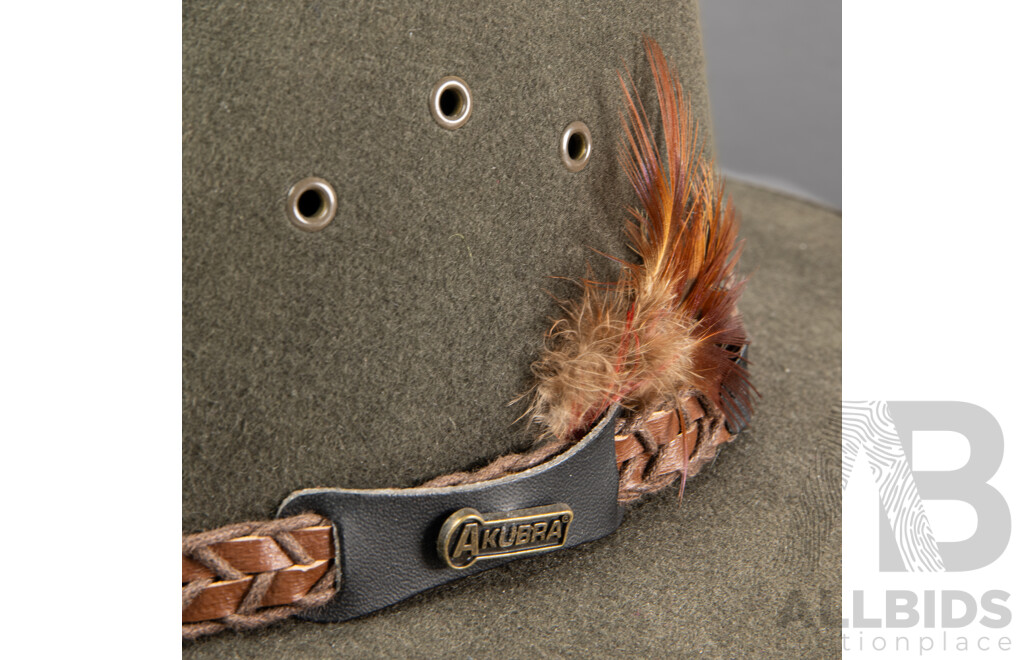 Australian Made Akubra Tablelands Pure Felt Hat with Plaited Leather Hatband, Size 58