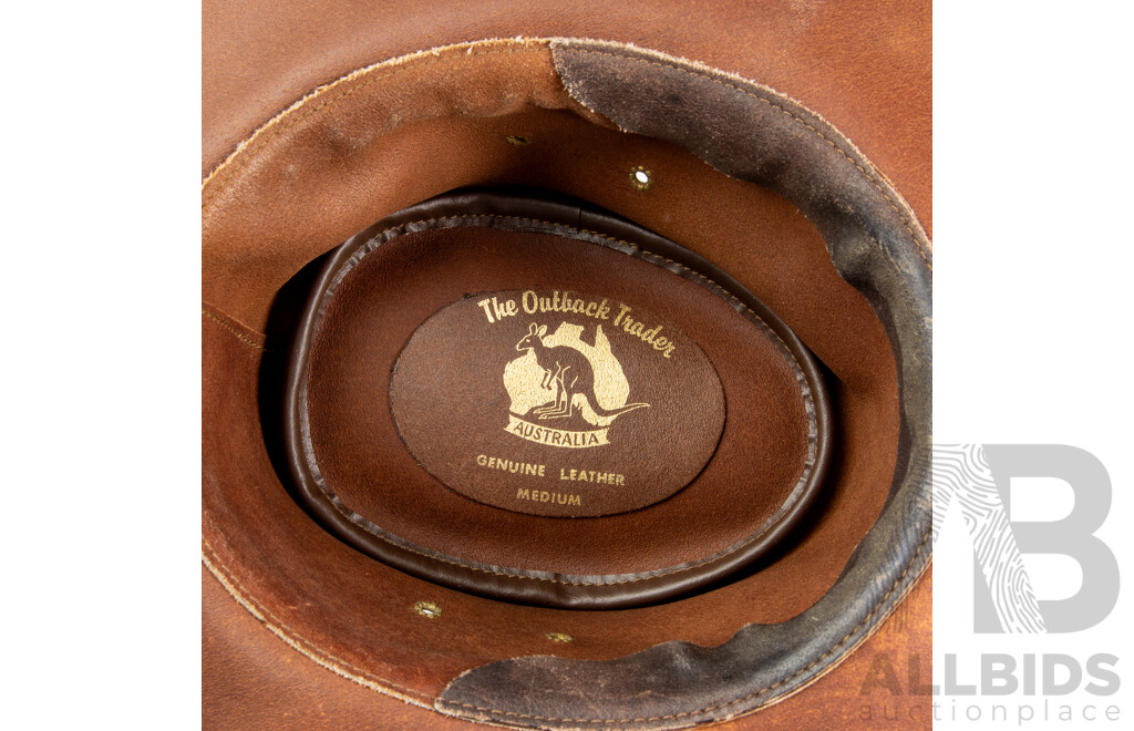 Australian The Outback Trader Leather Hat, Size Medium Along with Stetson Straw Example, Size L XL