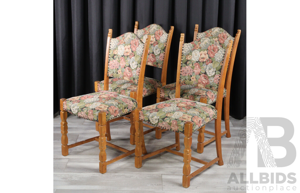Set of Four Danish Pine Upholstered Dining Chairs