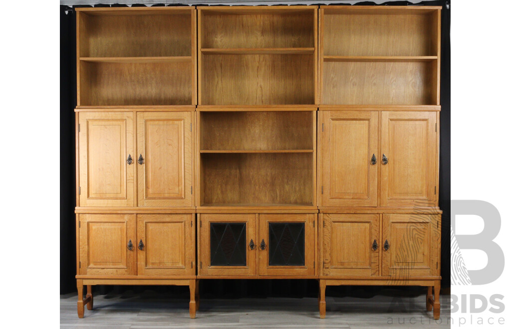 Danish Silky Oak Nine Piece Modular Wall Unit