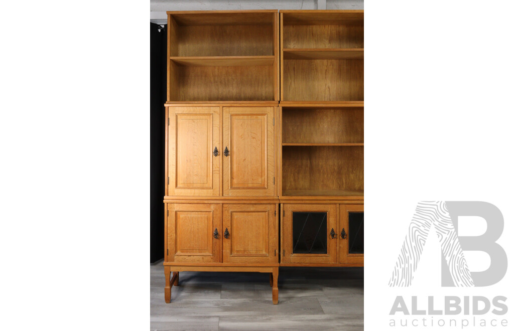Danish Silky Oak Nine Piece Modular Wall Unit