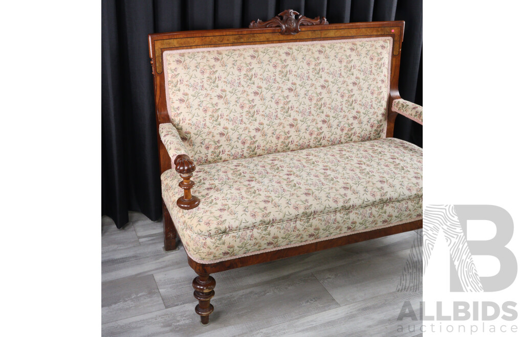 Victorian Bur Walnut Upholstered Settee