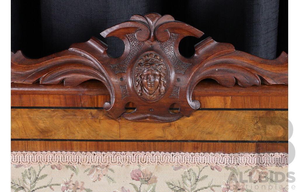 Victorian Bur Walnut Upholstered Settee