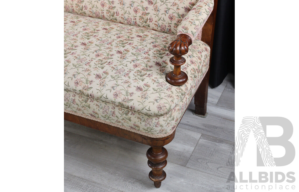 Victorian Bur Walnut Upholstered Settee