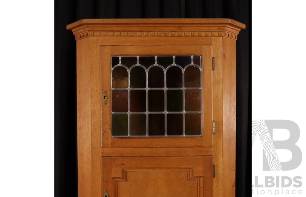 Vintage Danish Oak Corner Cabinet with Leadlight Door