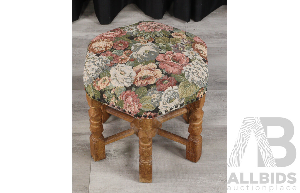 Pair of Antique Bobbin Turned Hexagonal Foot Stools