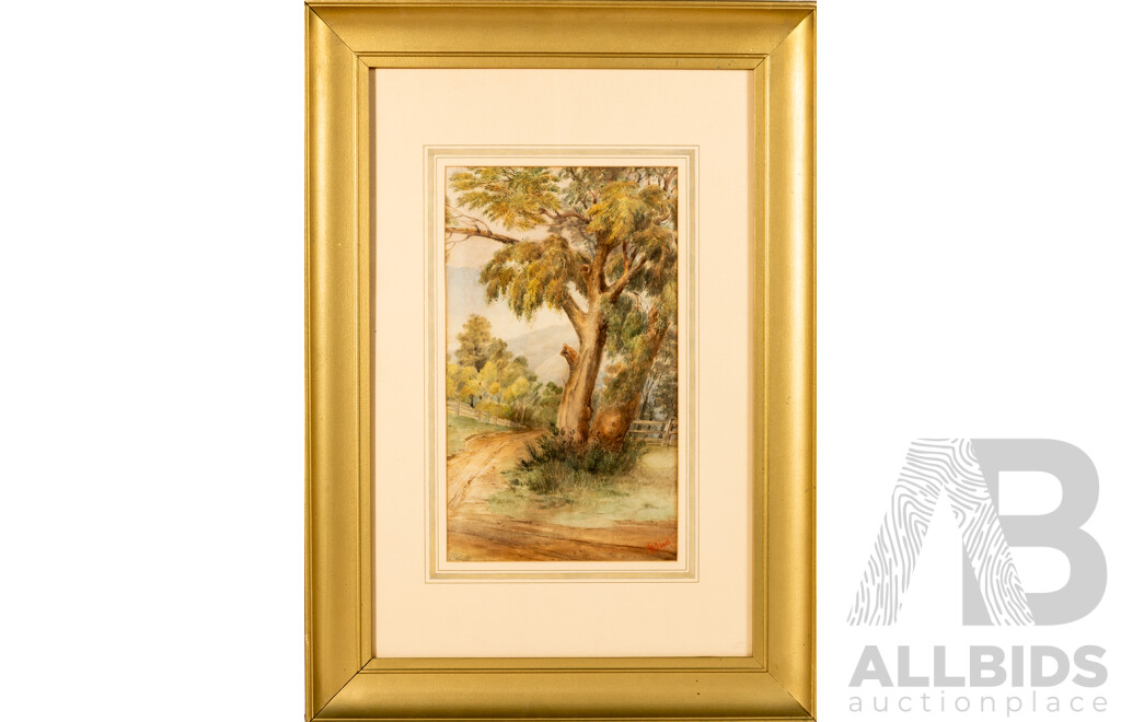 Francis Blower Gibbes (Scottish-Born Australian New Zealander, 1815-1904), Rocky Brook & Dirt Path Home (c1893), Pair of Wonderful Antique Watercolours, 66 x 47 cm (frames) (2)