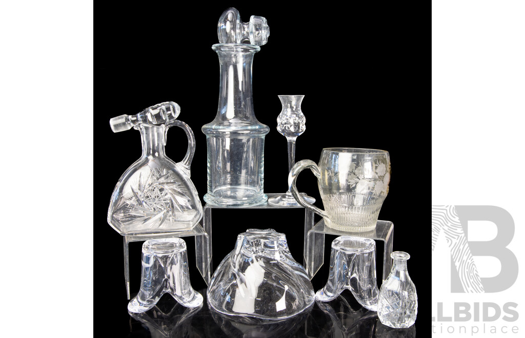 Collection Quality Crystal Including Antique Danish Tankard Example with 1861 Engrave to Front and More