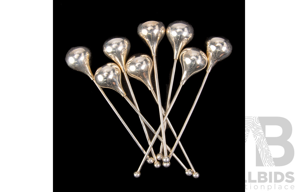 Eight Mid Century 1950s Danish Københavns Ske-Fabrik ABSA Silver Plate Drinks Stirrer Coolers