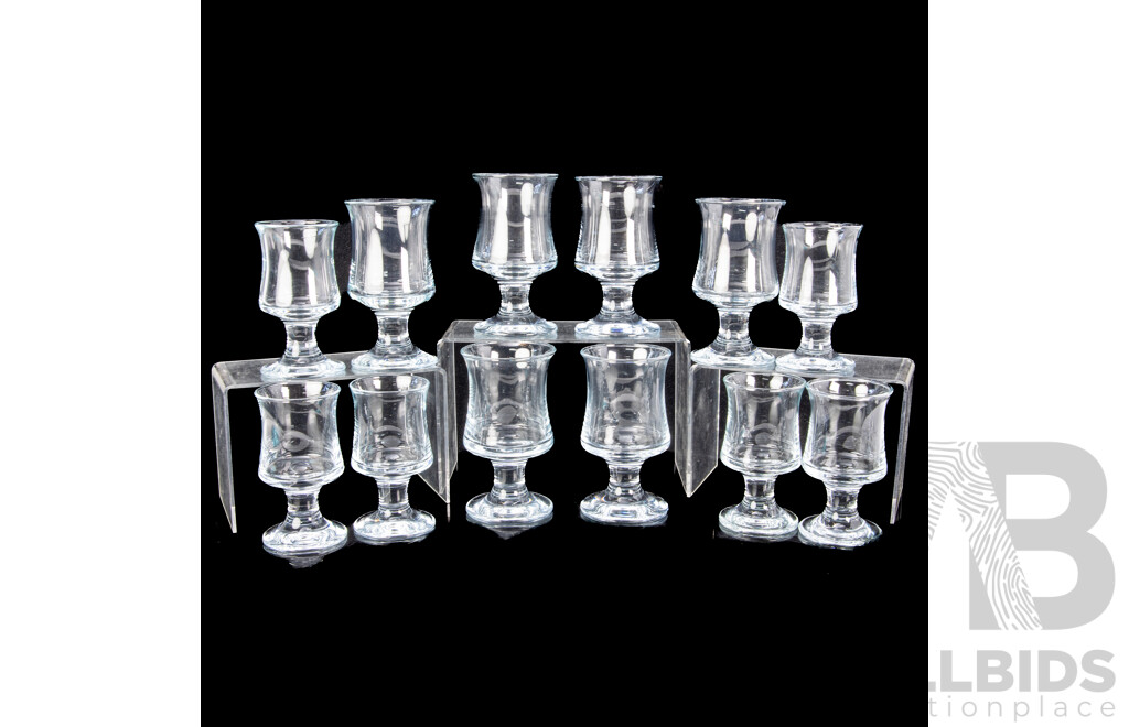 Two Sets Six Mid Century Holmegaard Ships Glasses Designed by Per Lutkin Made by Harald Hansen