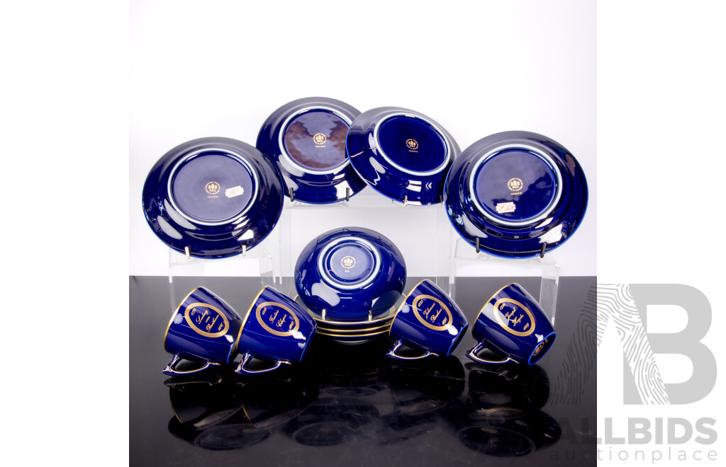 Set Four Porcelain Trios by Bing & Grondahl Copenhagen in the Composer Series with Gilt Trim