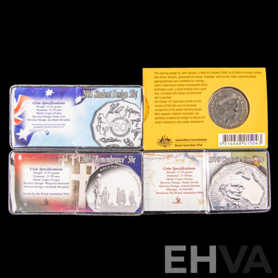 Four australian 2005 assorted 50c coins. All Uncirculated.