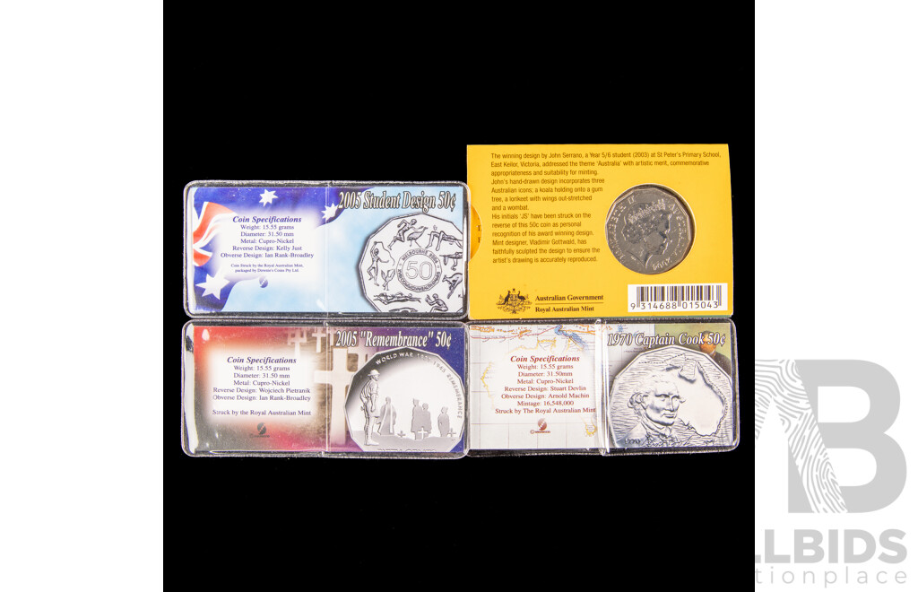 Four australian 2005 assorted 50c coins. All Uncirculated.