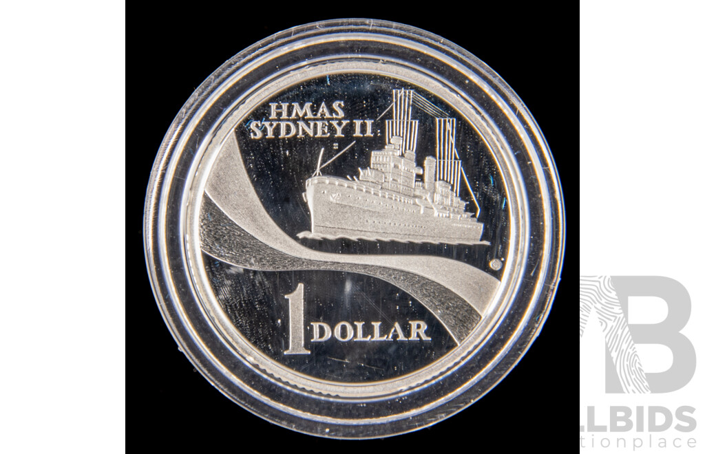 Australian 2000 Silver proof one dollar coin. HMAS Sydney 2 anniversary of sinking