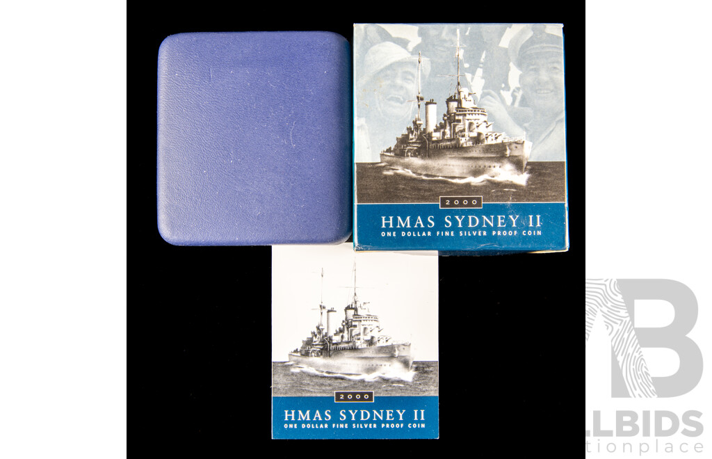 Australian 2000 Silver proof one dollar coin. HMAS Sydney 2 anniversary of sinking