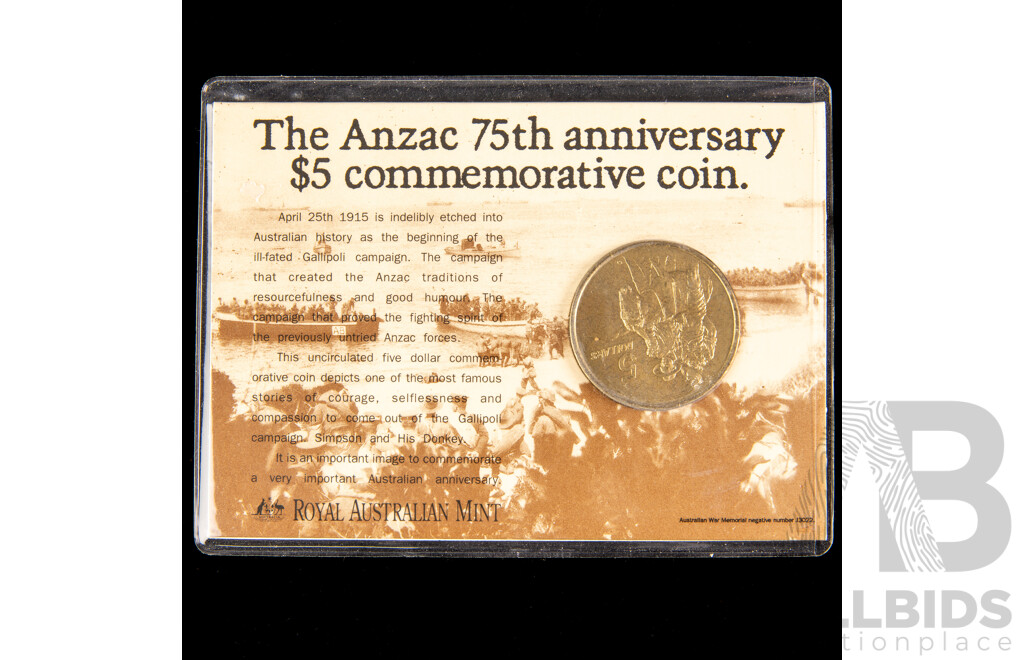 Australian 1990 five dollar ANZAC 50th Anniversary