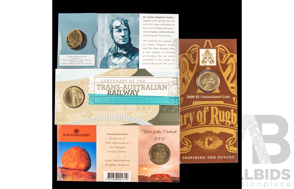 Four Australian UNC assorted one dollar coins