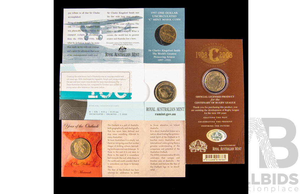 Four Australian UNC assorted one dollar coins