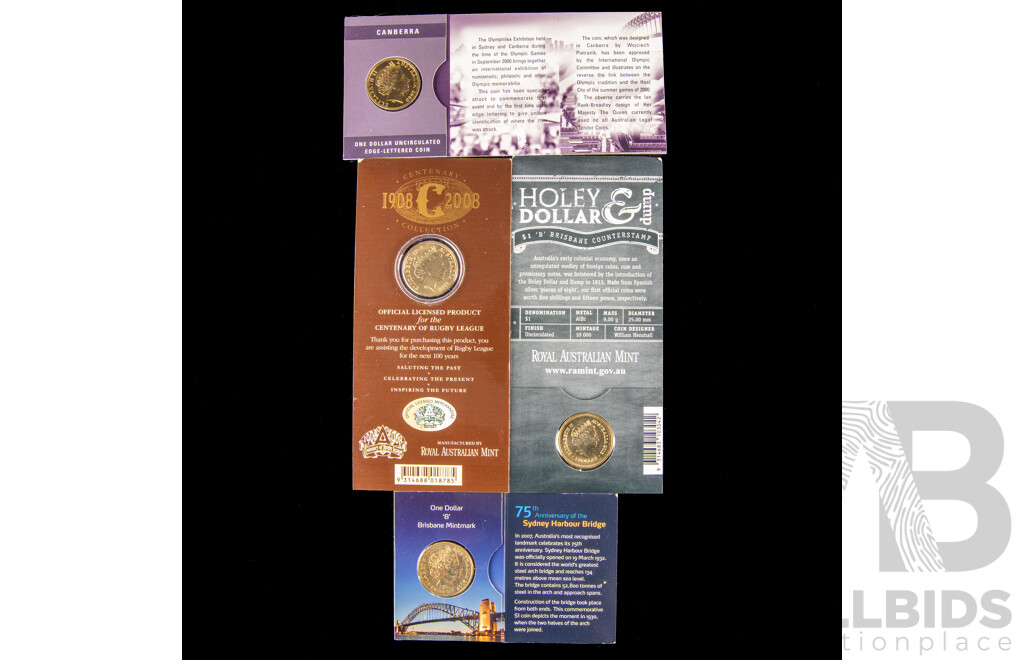 Four Australian UNC assorted one dollar coins