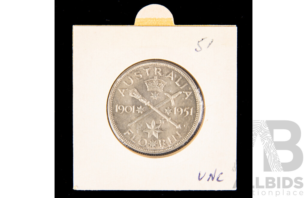 Australian 1951 Jubilee a/UNC florin