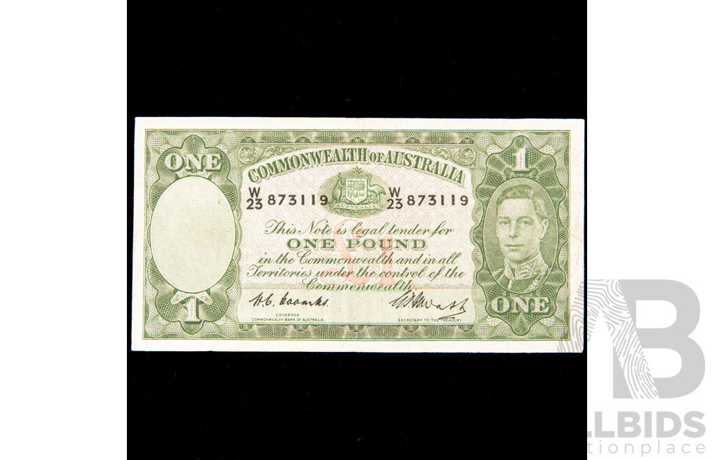 Australian 1949 Coombs Watt One Pound Note, W23 873119