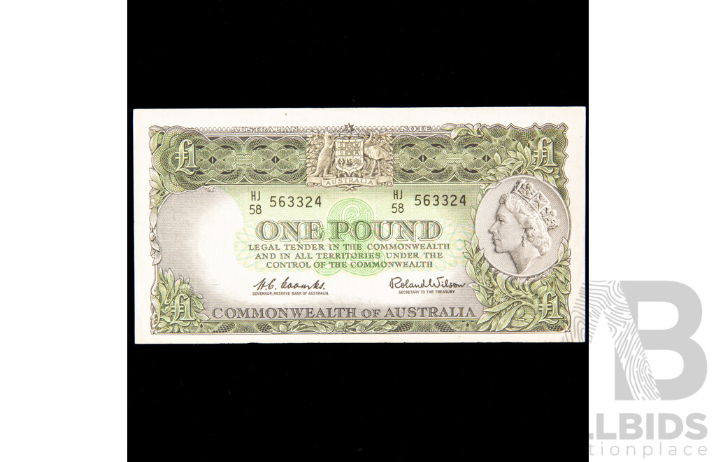 Australian 1961 Coombs Wilson One Pound Note, HJ58 563324