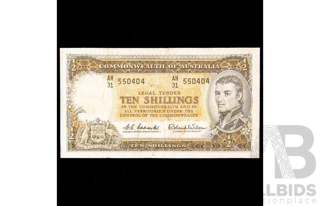 Australian 1961 Coombs Wilson ten shilling note AH31 550404.