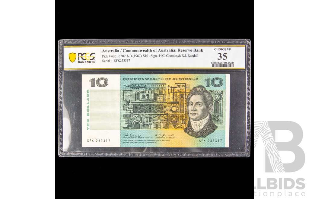 Australian 1966 ten dollar note Coombs Randall SFK 233317. Choice VF.