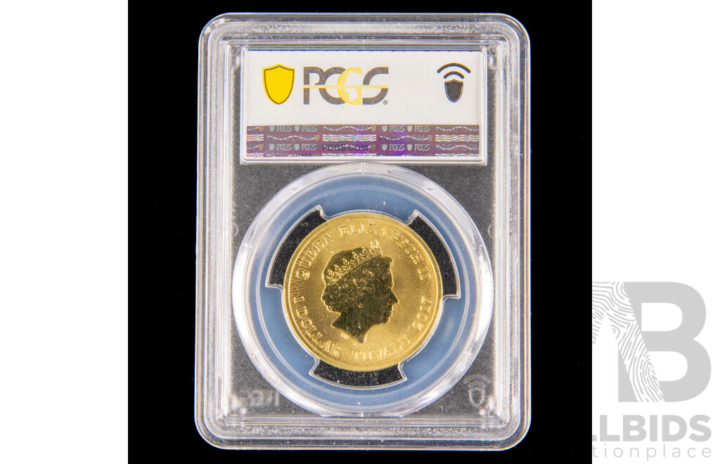 Tuvalu Perth Mint 2017 one dollar coloured coin. Emporer Penguin, Graded