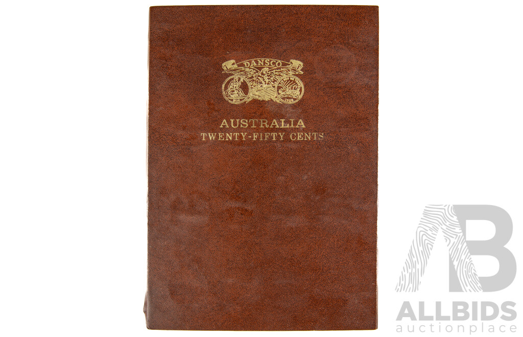 Australian 1966-1982 Twenty and Ffty cent coins, 18 of each in Dansco album.