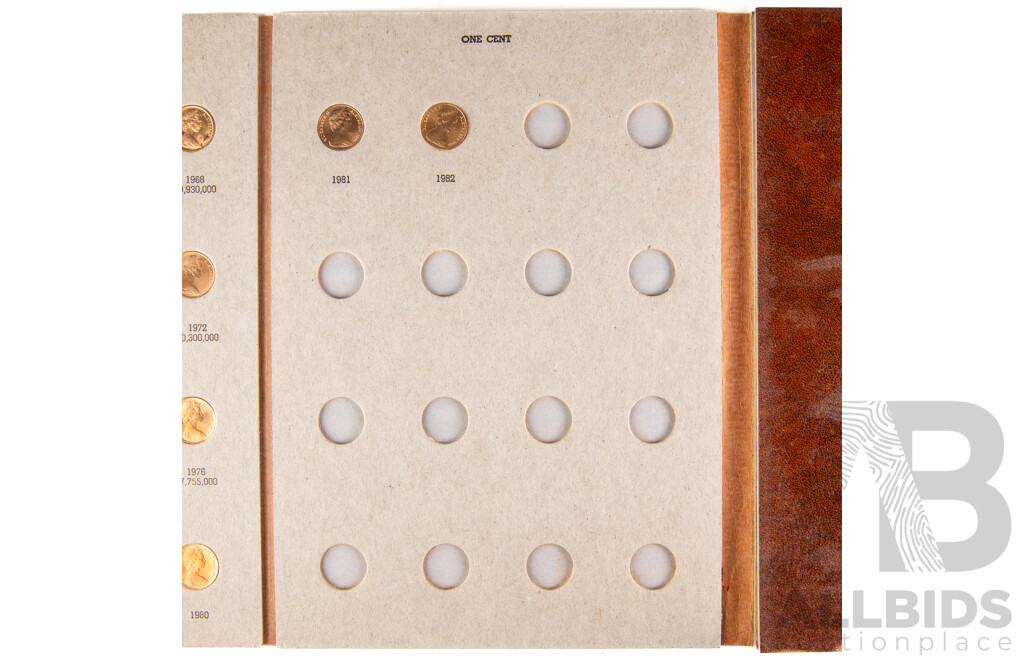 Australian 1966-1981 One and Two cent coins, 18 of each in Dansco album.