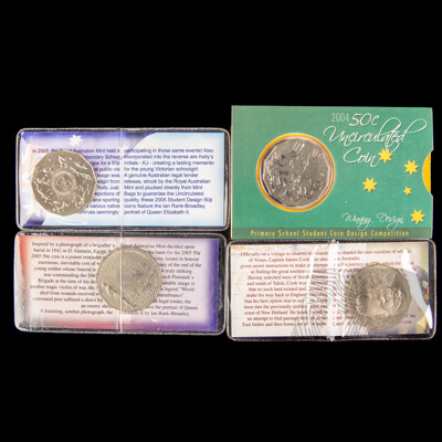 Four australian 2005 assorted 50c coins. All Uncirculated.