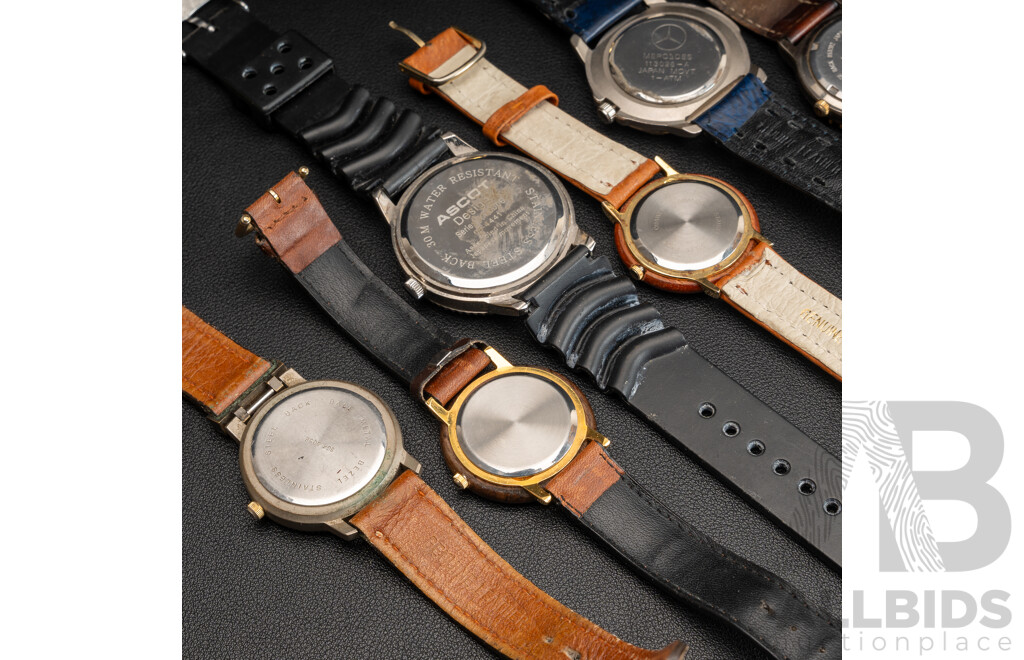 Collection of (6) Mens Dress Watches, Including Mercedes, Eddie Bauer, Ascot & Sabre