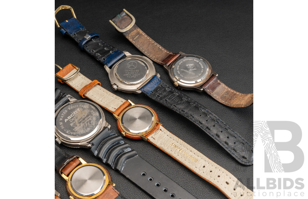 Collection of (6) Mens Dress Watches, Including Mercedes, Eddie Bauer, Ascot & Sabre