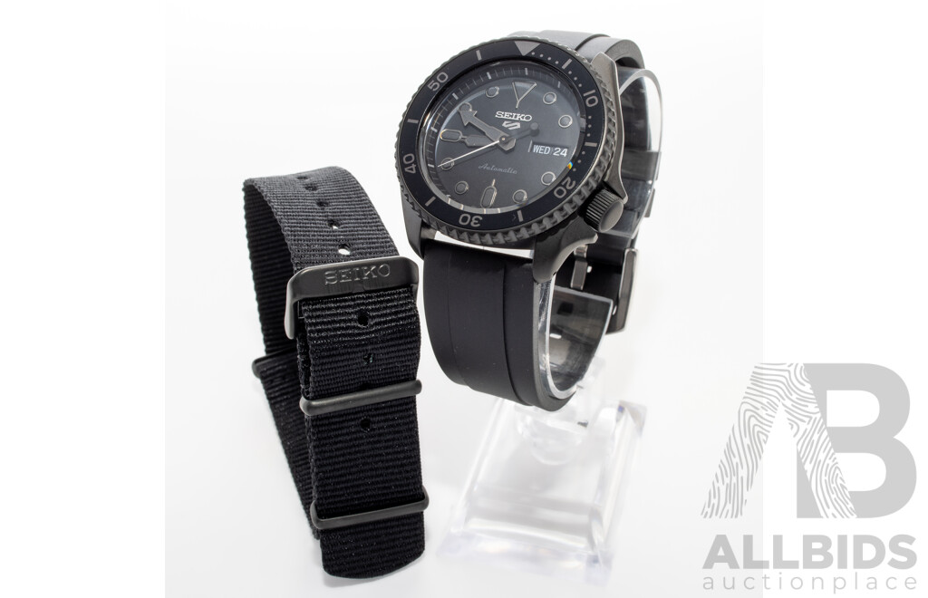 Seiko 42.5mm 5 Sports 'Street Style' Blackout Watch, Model SBSA025