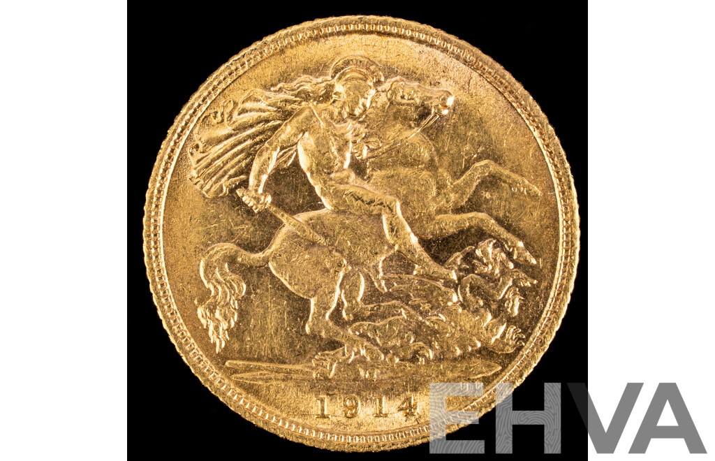 Australian 1914 KGV Gold Half Sovereign, Sydney Mint .917