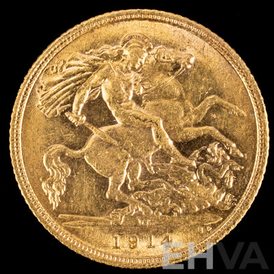 Australian 1914 KGV Gold Half Sovereign, Sydney Mint .917